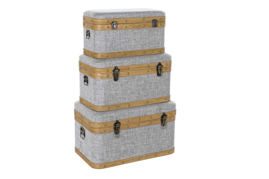 Detall ITEM Baul Set 3 Poliester Madera 60X36X34 Gris Clearance