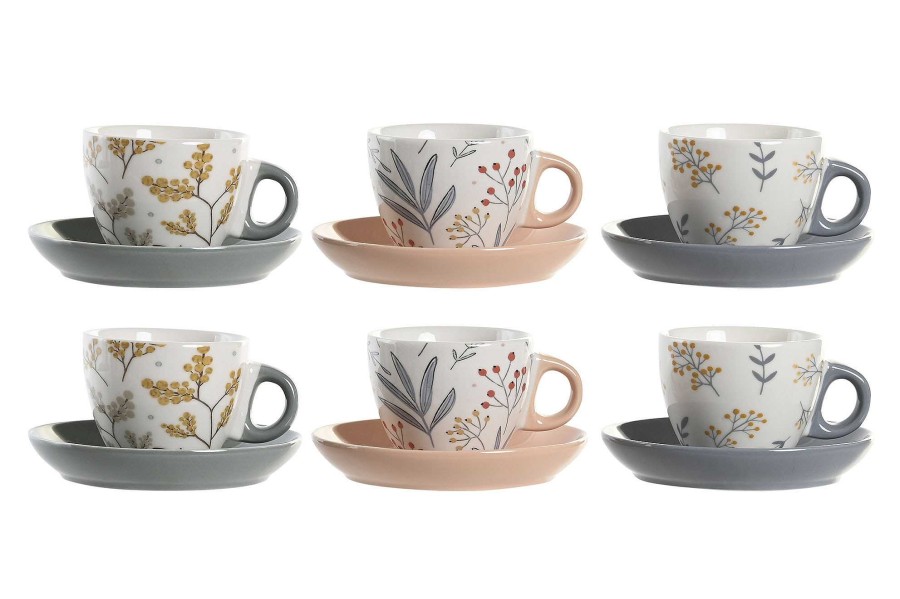 ITEM Cafe Set 6 Porcelana 11X11X2 90Ml Floral Rosa Palo Best