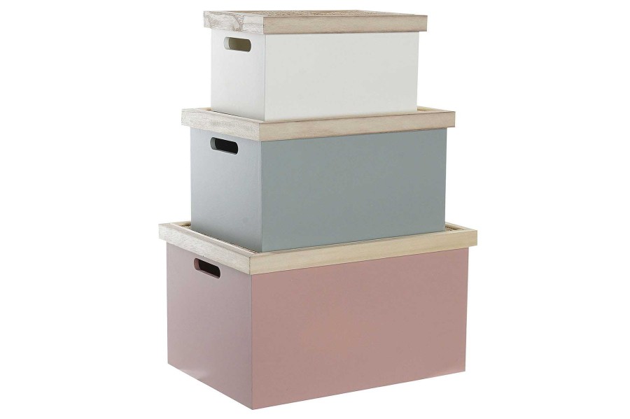 Detall ITEM Caja Set 3 Mdf Mimbre 42X31X24 Rosa New