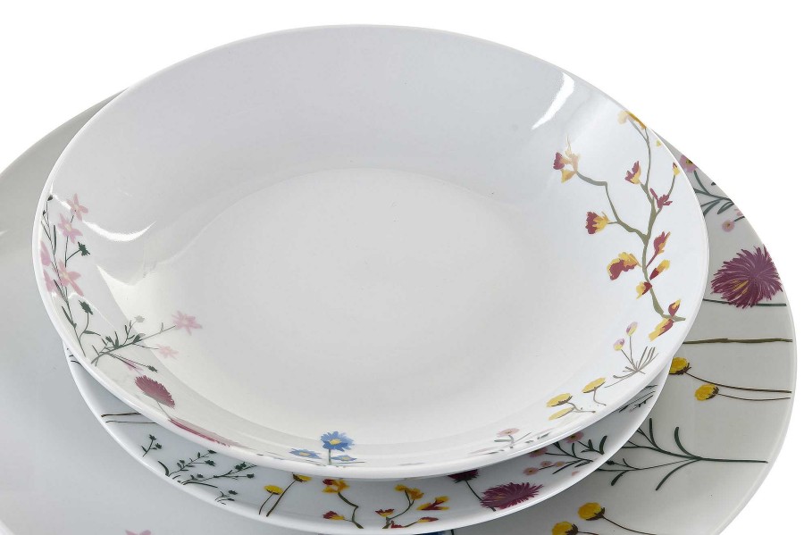 Detall ITEM Vajilla Set 18 Porcelana 27X27X3 Flores Multicolor Hot