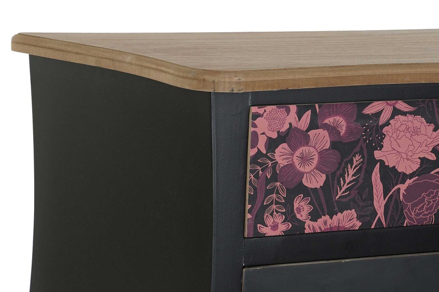 Detall ITEM Cajonera Mdf 76X39X75,5 Floral Negro Clearance