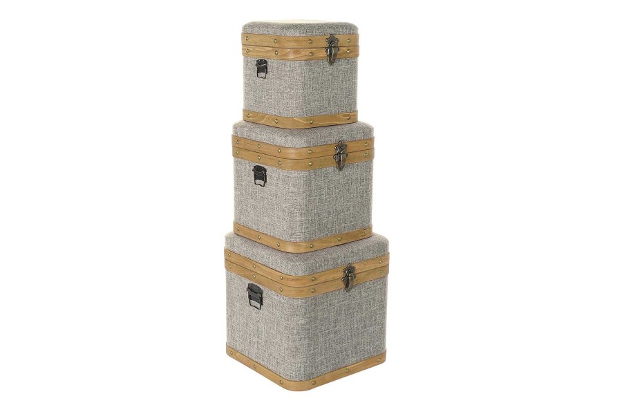 Detall ITEM Caja Set 3 Poliester Madera 40,5X40,5X41,5 Beige Wholesale