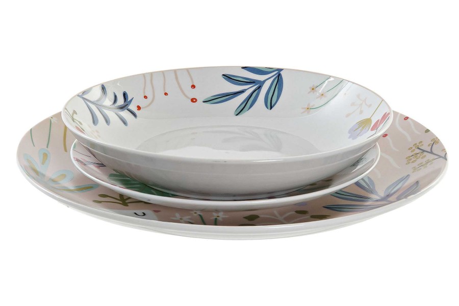 Detall ITEM Vajilla Set 18 Porcelana 27X27X3 Flores Multicolor Hot