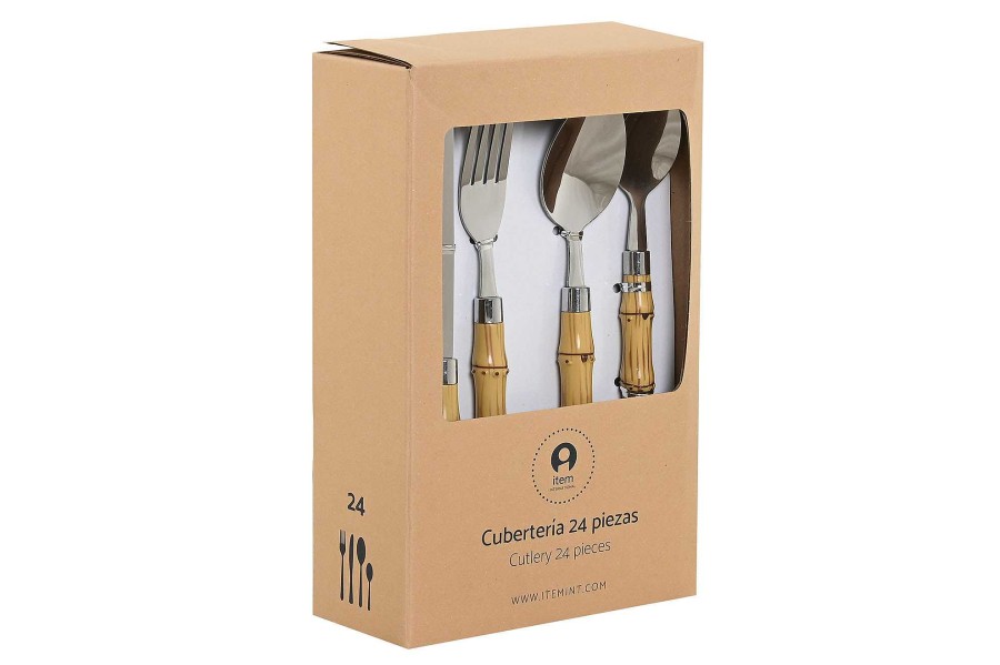 ITEM Cuberteria Set 24 Inox Abs 3X2X16 2Mm Bambu New