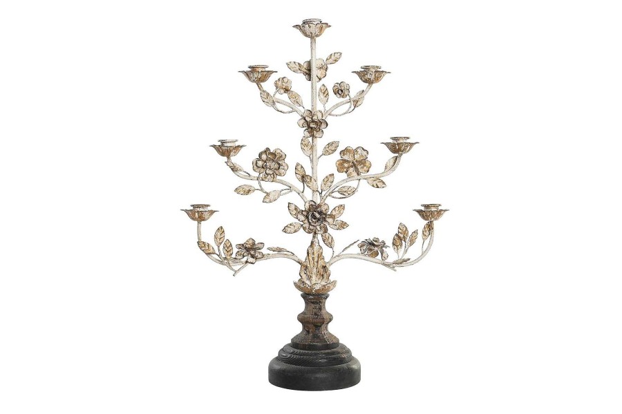 Detall ITEM Candelabro Metal Madera 61X21X83,5 Flores Wholesale