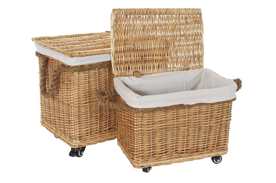 Detall ITEM Cesta Set 2 Mimbre 48X33X43 Ruedas Natural New