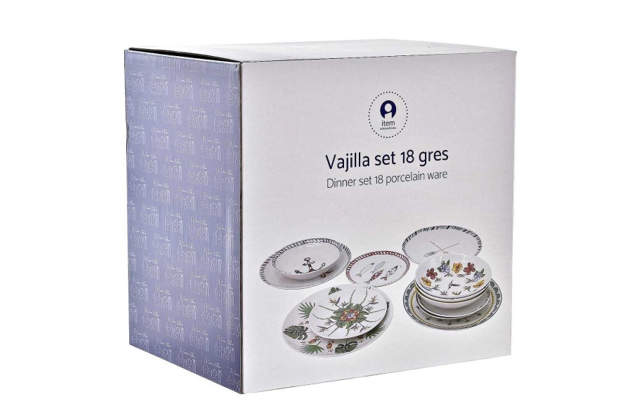 Detall ITEM Vajilla Set 18 Porcelana 27X27X2,5 Africa Azul Best