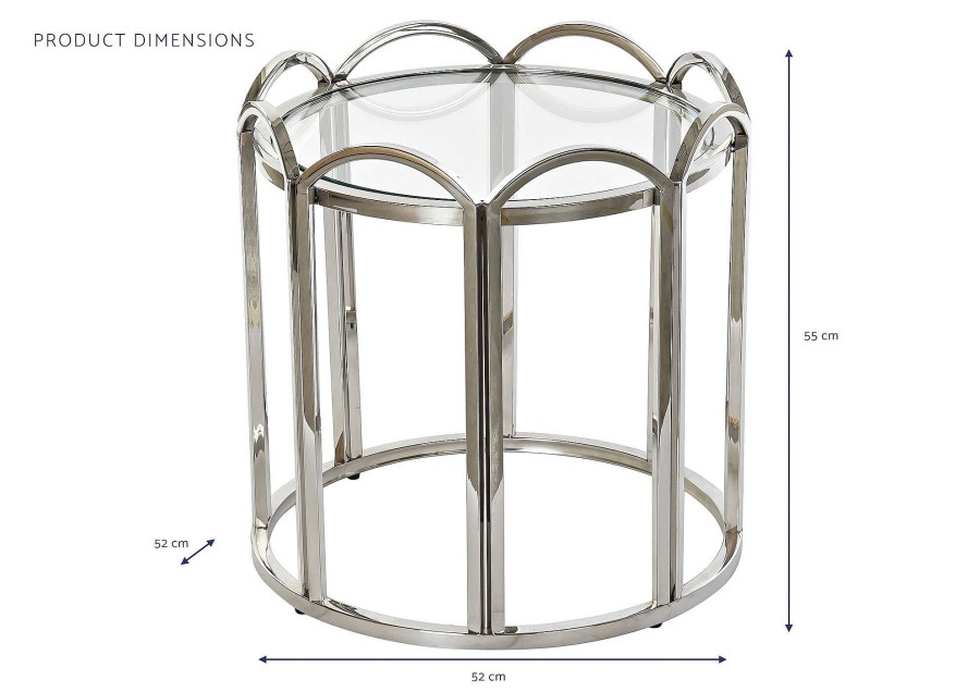 Detall ITEM Mesita Auxiliar Metal Cristal 52X52X55 Plateado New