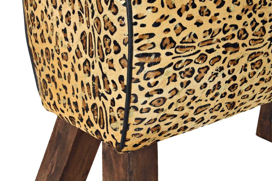 Detall ITEM Reposapies Madera Piel 67X30X51 Leopardo Marron Wholesale