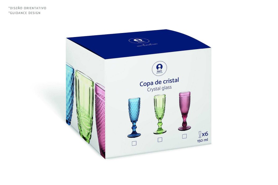 ITEM Vaso Set 6 Cristal 8X8X10 300Ml Hojas Relieve New