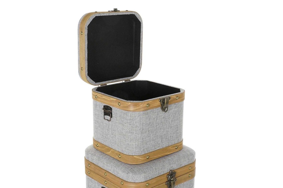 Detall ITEM Caja Set 3 Poliester Madera 40X40X42 Gris Online