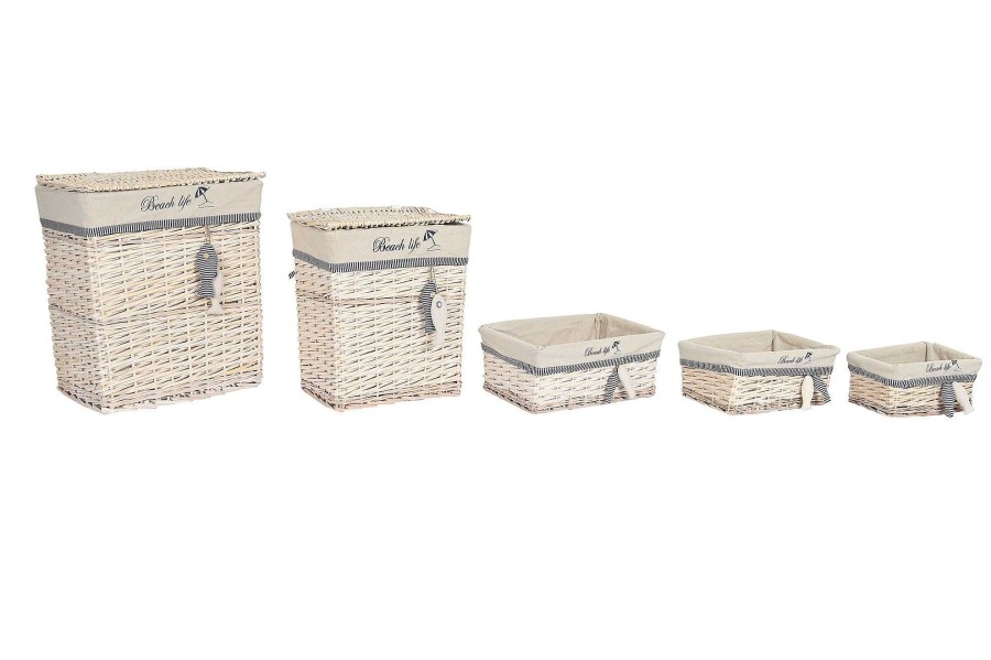 Detall ITEM Cesta Set 5 Poliester Algodon 47X35X56 Peces Beige Best