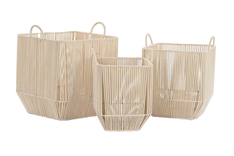 Detall ITEM Cesta Set 3 Algodon Metal 37X37X45 Beige Online