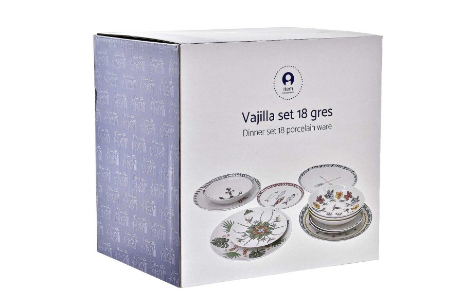 Detall ITEM Vajilla Set 18 Porcelana 27X27X2,5 Tropic Garden Clearance