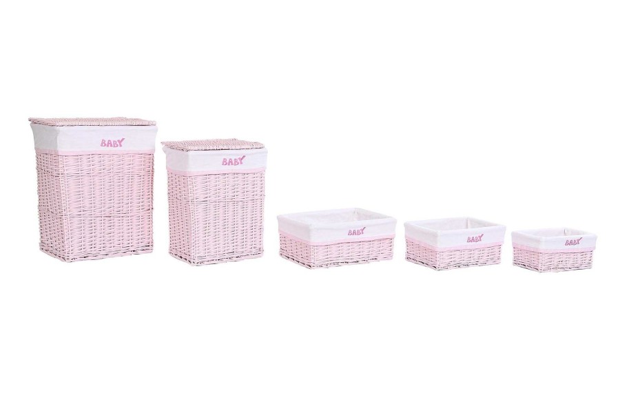 Detall ITEM Cesta Ropa Set 5 Mimbre Poliester 44X34X56 Rosa Hot