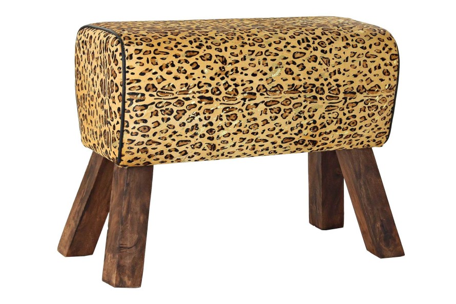 Detall ITEM Reposapies Madera Piel 67X30X51 Leopardo Marron Wholesale