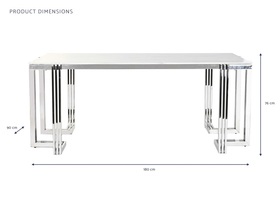 Detall ITEM Mesa Comedor Acero Cristal 180X90X76 Simil Marmol Hot