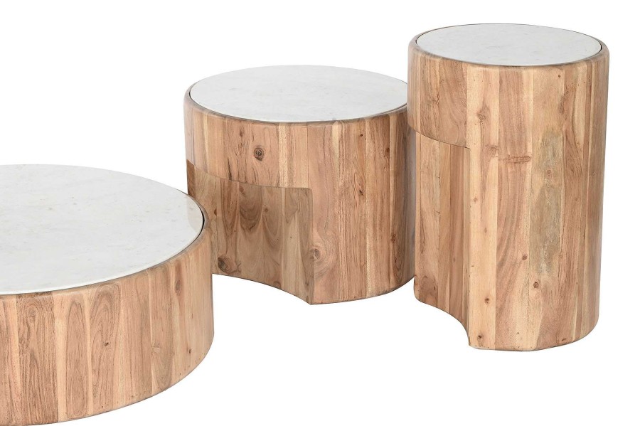 Detall ITEM Mesa Centro Set 3 Acacia Marmol 38,5X38,5X58,5 Wholesale