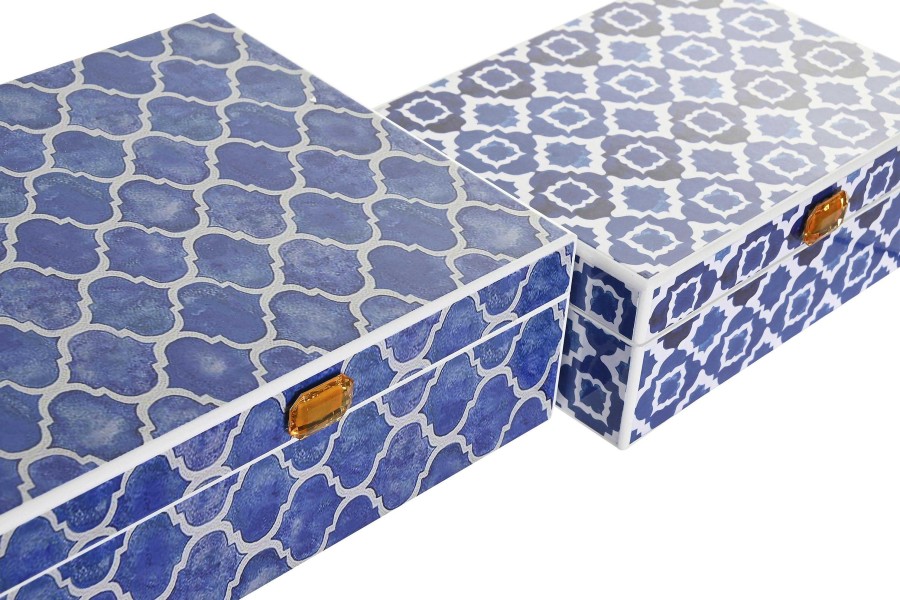 ITEM Joyero Set 2 Madera 24X20X8 Mosaico Azul New